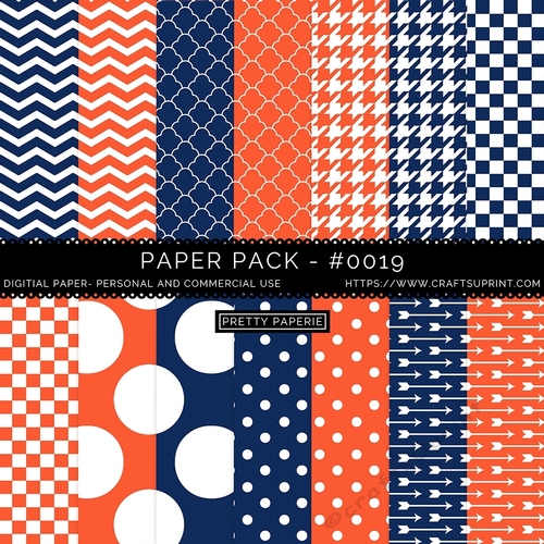 Paper Pack 019 Digital Paper/Backgrounds - Blue, Orange & White - 12inch x 12inch
