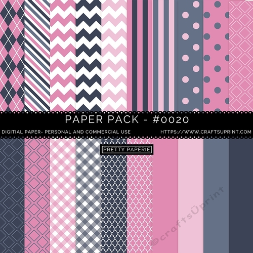 Paper Pack 020 Digital Paper/Backgrounds - Pinks, Grey & Blue - 12inch x 12inch