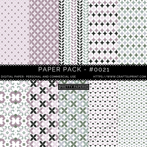 Paper Pack 021 Digital Paper/Backgrounds - Pinks, Grey & Green  - A4 - 210mm x 297mm