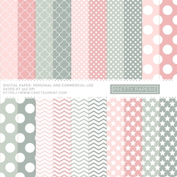 Paper Pack 029 Digital Paper - Pastel Pink & Greens - A4 - 210mm x 297mm