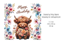 Card Topper - Cute Highland Cow Birthday Day