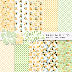 Digital Spring Bee Seamless Patterns - A4 - 210mm x 297mm