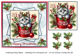 Card Topper - Christmas Card - Meowy Catmas - Happy Christmas