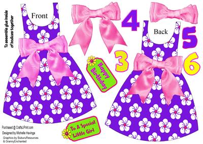 Floral Dress-shaped Card - Pink/purple