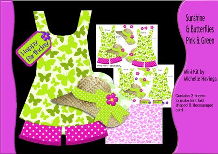 Butterflies Pink&green~ Summer Outfit Shaped Card Mini Kit