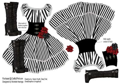 Black&white Steampunk Dress Shaped Card