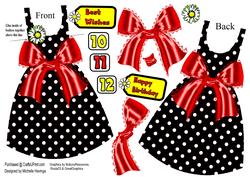 Black Polkadot Dress Shaped Card & Red Bow