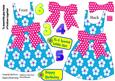 Floral Dress-shaped Card - Fuscia/blue