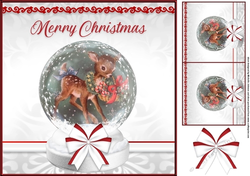 8x8 Deer Christmas Snow Globe Card Front