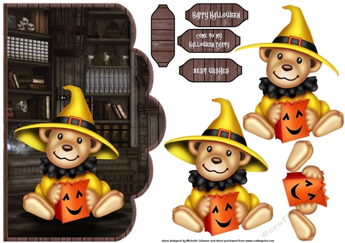 Bear Witch Birthday Or Halloween Scallope Curve Card