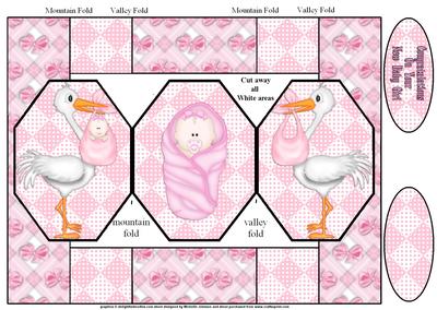 New Baby Girl Octagon Shaped Folded Pop-up Card