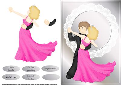 Dancers Pink Dress Quick Card Front with Decoupage