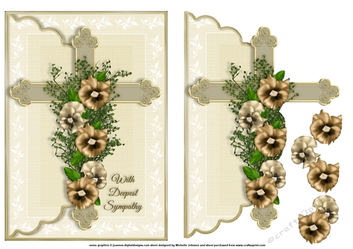 Sympathy Cross 1 Scalloped Edge Faux Envelope Card