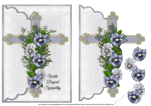Sympathy Cross 2 Scalloped Edge Faux Envelope Card