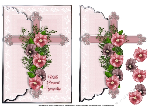 Sympathy Cross 3 Scalloped Edge Faux Envelope Card