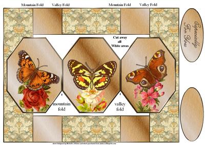 Vintage Butterflies Octagon Folded Pop-up Card