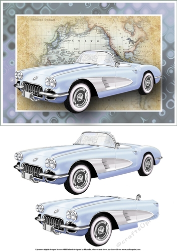 Pastel Blue Vintage Sports Car Card Front