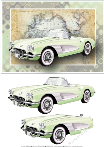 Pastel Lime Green Vintage Sports Car Card Front