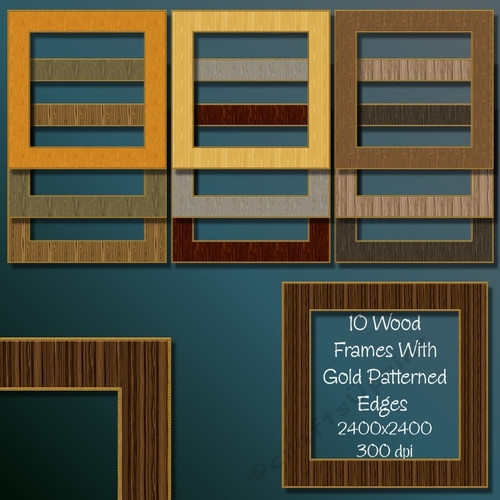 10 Wood Frames With Gold Patterned Edges