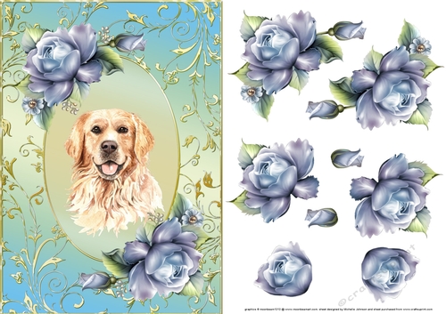 Golden Retriever Dog And Roses Card Front