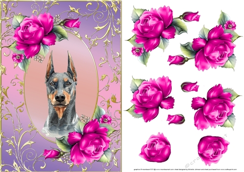Doberman Dog And Roses Card Front