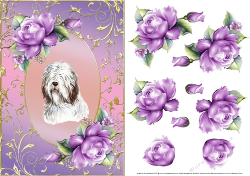Old English Sheepdog Dog And Roses Card Front