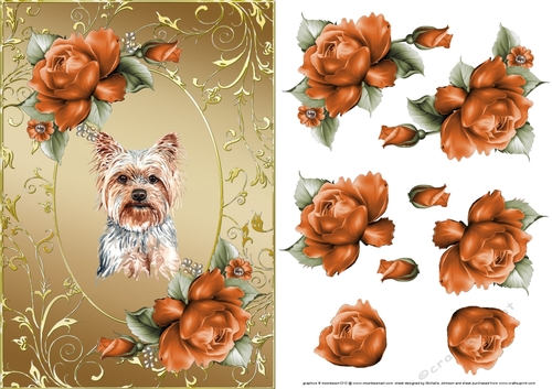 Yorkshire Terrier Dog And Roses Card Front
