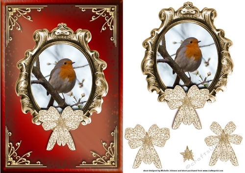 Robin Red Breast Red Card Front with Decoupage
