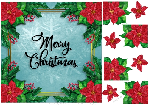Merry Christmas Poinsettias Card Front