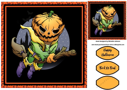 Halloween Pumpkin Flying A Broomstick Quick Card