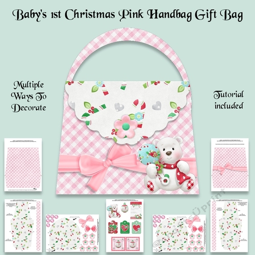 Babys 1st Christmas Pink Handbag Gift Bag Kit
