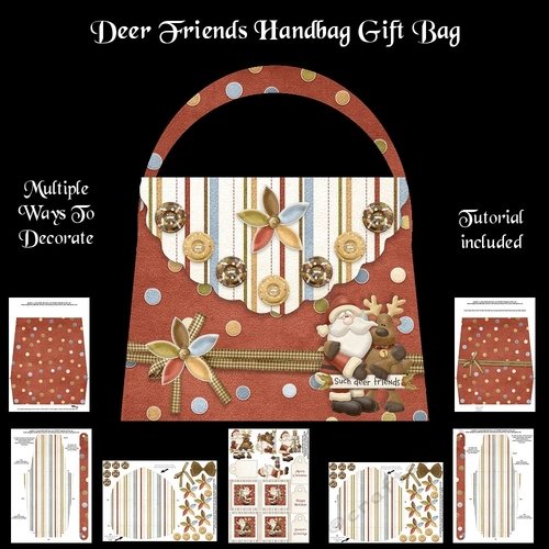 Deer Friends (or Santa holding presents) Handbag Gift Bag Kit