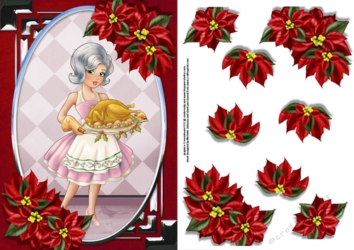 Vintage Christmas Dinner is Ready Card Front with Poinsettia 3