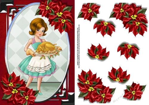 Vintage Christmas Dinner is Ready Card Front with Poinsettia 4