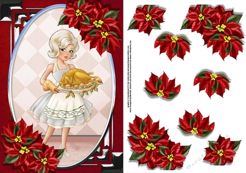 Vintage Christmas Dinner is Ready Card Front with Poinsettia 5