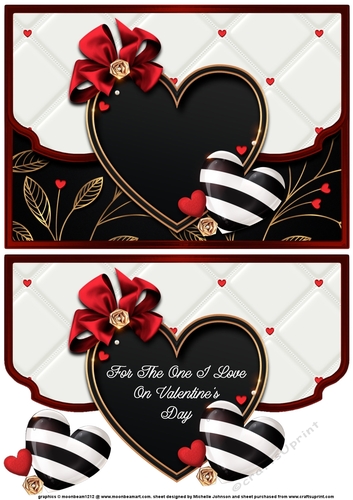 Black & White Valentines Faux Envelope Card One I Love
