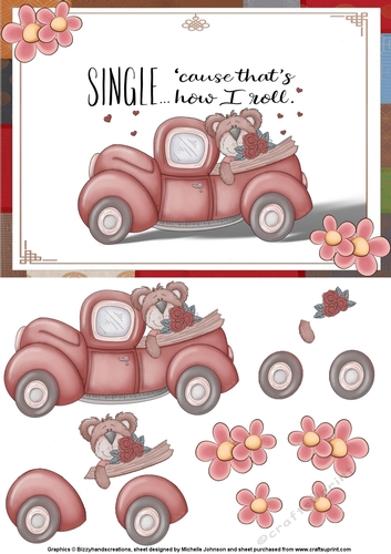 Bear In A Car For A Single Person At Valentines  Day Card