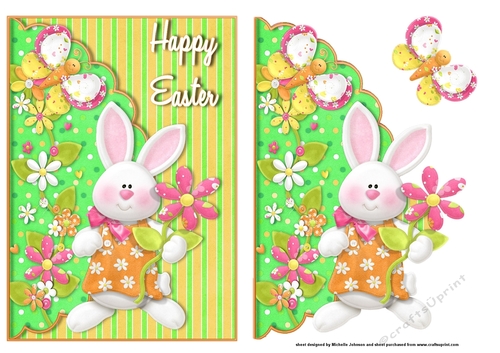 Easter Bunny Girl 1 Scalloped Edge Envelope Card