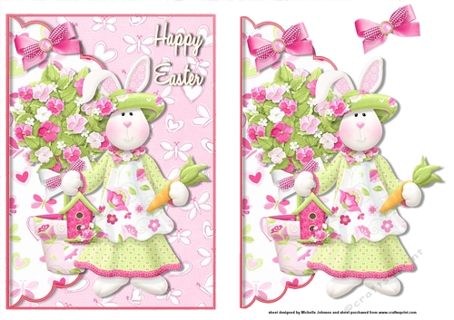 Easter Bunny Girl 2 Scalloped Edge Envelope Card