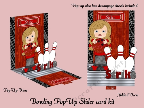 Bowling Girl Red Pop-up Slider Card Kit