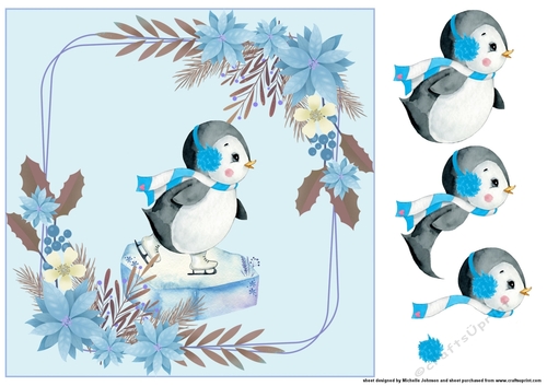 Ice Skating Penguin Card topper