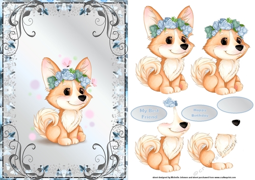 Cute Corgi Blue Flowers Card Front