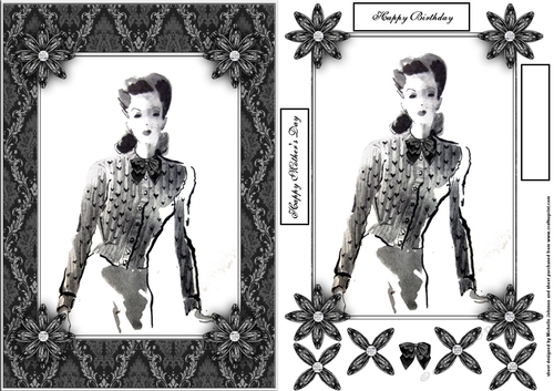 Aged Look Retro Vintage Black & White Ladies A5 Card Front with Decoupage