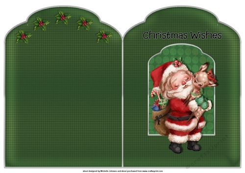 Cute Santa Hugs Scalloped Top Quick Card