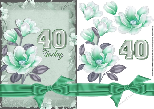 Green Magnolia 40 Card Front with Decoupage