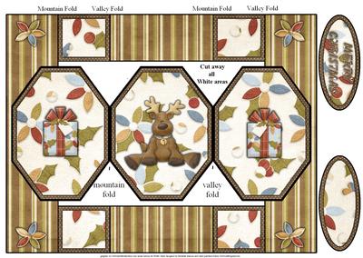 Christmas Reindeer Octagon Folded Pop Up Card
