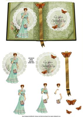 Vintage Lady and Butterflies Book Sheet with Decoupage