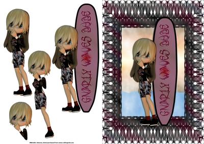Surfing Cookie Chick Card Front with Decoupage