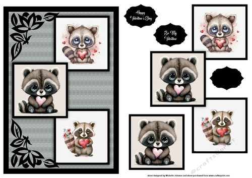 Raccoon Love Three Square Quick Card