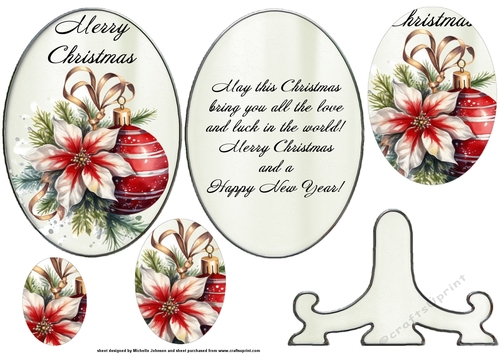 Christmas Bauble And Poinsettia Plate Card
